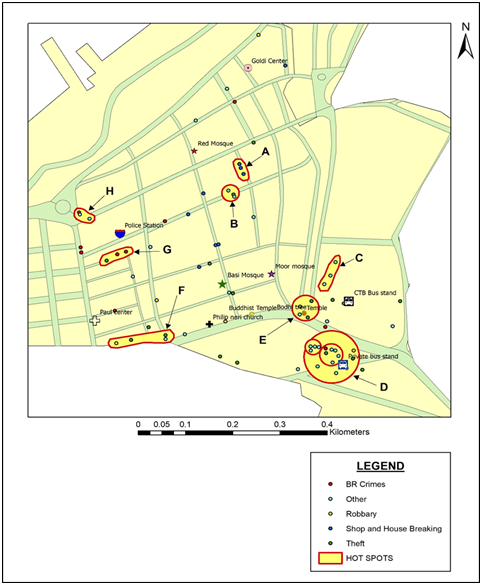 Map No. 01- Crime locations in Fort and Petaling Jaya 2017-2018
