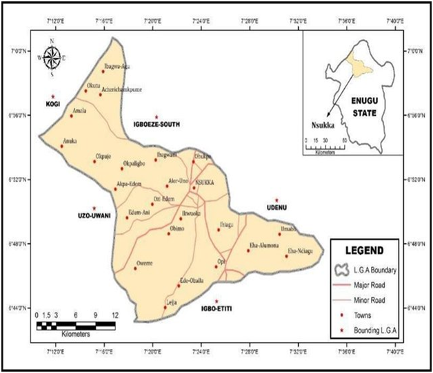 Map of Nsukka Local Government area showing some major communities