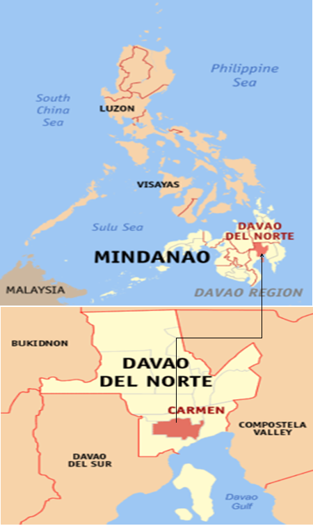 The Map of the Philippines hitting Carmen, Davao del Norte.