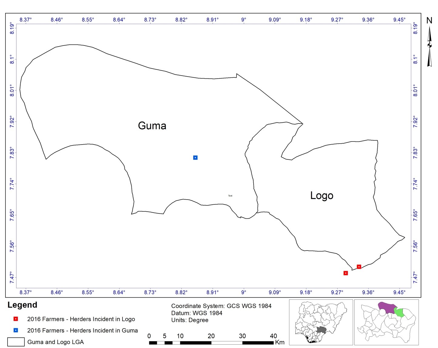 Locations of Farmers-Herders Conflict in Guma and Logo LGAs