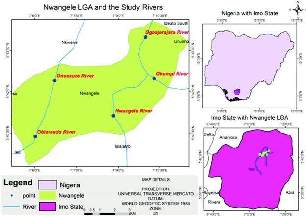 Map of Study Area, showing the River (Nwangele) Source: Ihenetu et al.