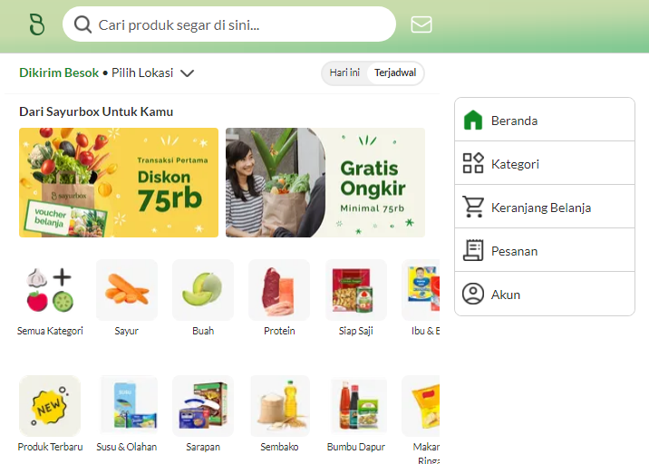 Sayurbox web page