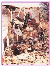 a building heavily damaged by an earthquake